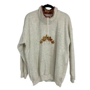 Vintage Cityscape grey Butchart Gardens Maple Leaf Print mockneck sweater M